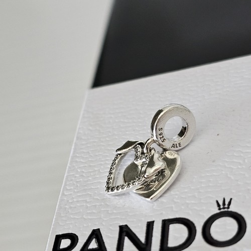 New Pandora Woof Love Heart & Dog Double Dangle Silver Charm 792647 Free Post - Picture 17 of 20