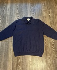 VTG Eddie Bauer Wool Collared Navy Sweater Sz L Preppy Classic 90s