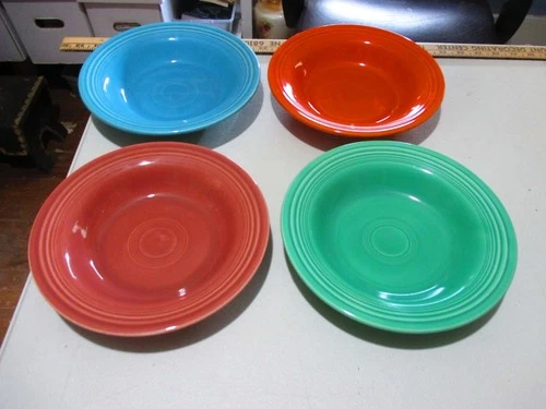 Set of  4 Vintage Fiestaware Rim Soup Salad Bowls "Deep Plates" 8-1/4"