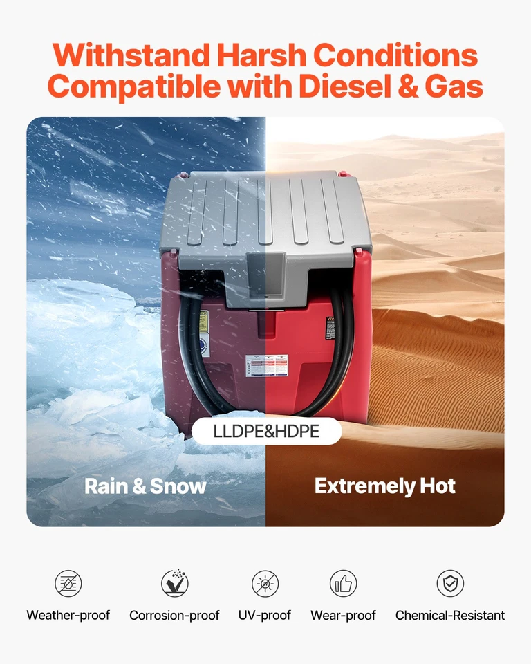 VEVOR Diesel Transfer Tank 58 Gal Gasoline Tank 12V Transfer Pump 10GPM Foto 2 de 4