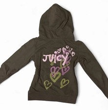 Y2K Vintage Juicy Couture Brown Mcbling Zip-Up Hoodie Heart Graphic Made In USA