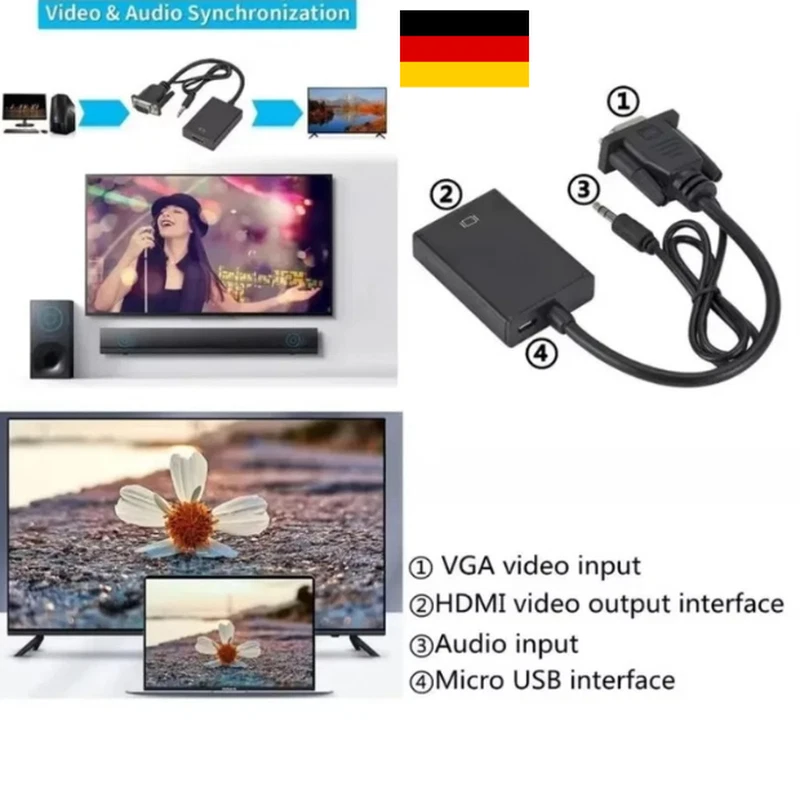 VGA Auf HDMI Adapter Mit Audiokabel VGA Zu HDMI Für PC, Laptop - Bild 4 von 4