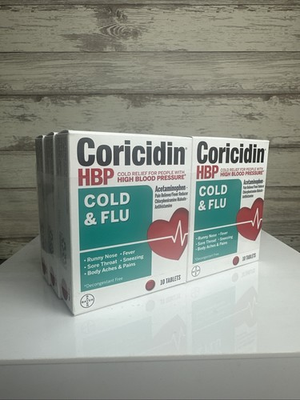 #ad Coricidin HBP Cold and Flu Acetaminophen Tablets Decongestant Free 10 Ct 6 Pack $36.99