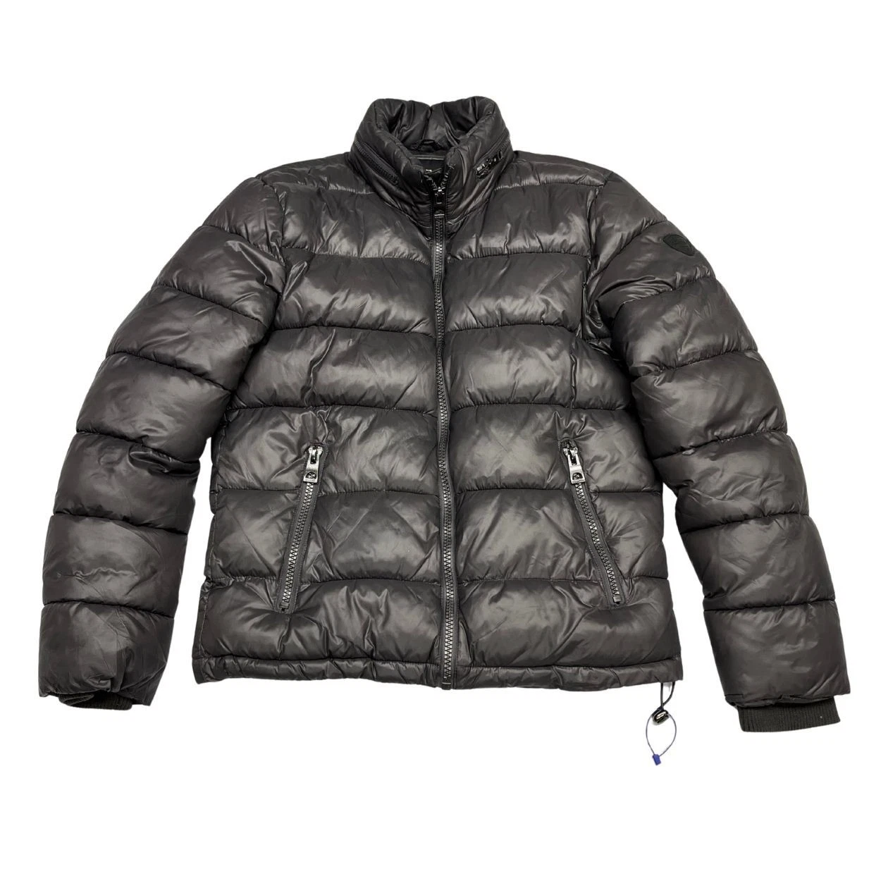 Guess Men's Gray Hooded Puffer Warm Winter Zip Bomber Jacket - Size S