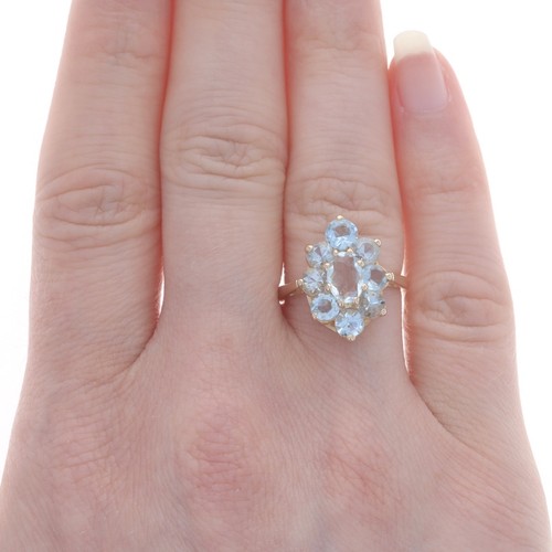 Yellow Gold Aquamarine Cluster Cocktail Halo Ring -14k Oval & Rnd 2.63ctw Flower - 第 2/9 張圖片