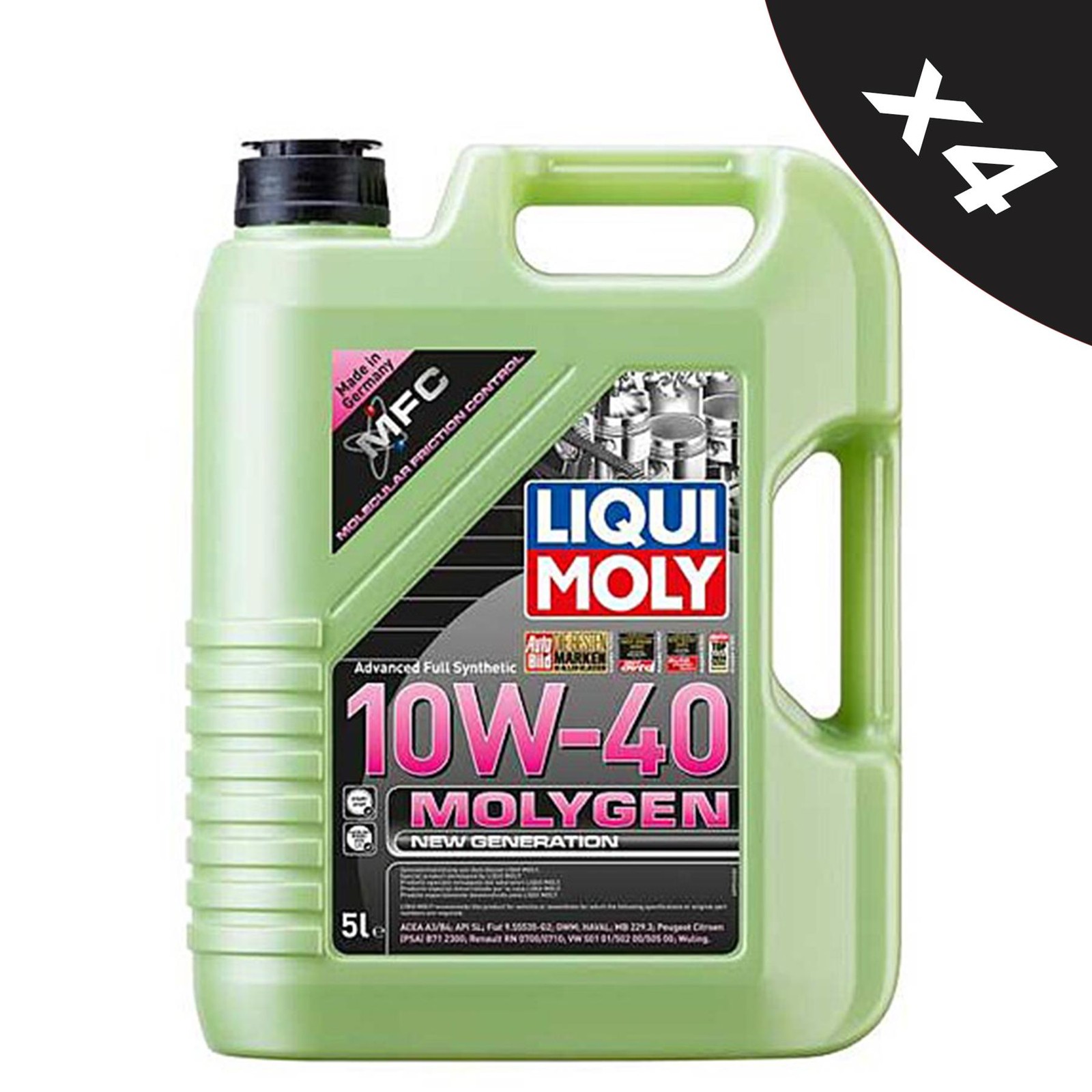 4x Liqui Moly Molygen Fully Synthetic High Performance 10W40 Engine Oil - 5L