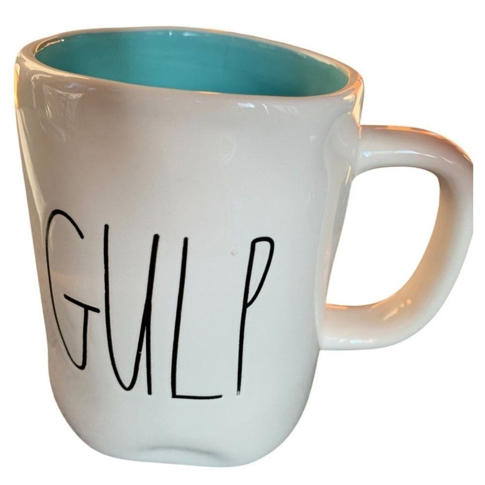 Rae Dunn Artisan Collection "Gulp" Mug White With Blue Interior