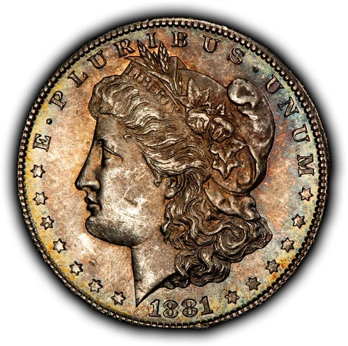 1881-S $1 Morgan Silver Dollar - PQ Rainbow Toning - BU - SKU-D7010
