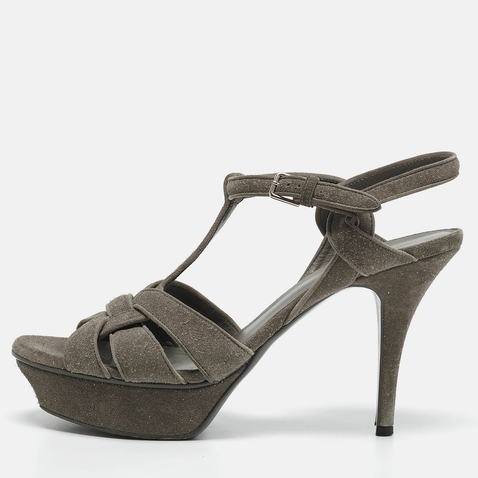 Sandali alla caviglia Saint Laurent grigio scamosciato omaggio taglia 40