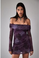 Urban outfitters Long Sleeve Shoulder Sheer Dress Purple Floral S Fairy Grunge*