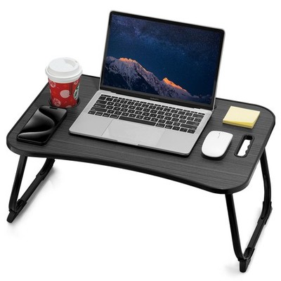 Foldable Laptop Bed Desk with Cup Holder & Tablet Slot - Black Stripe