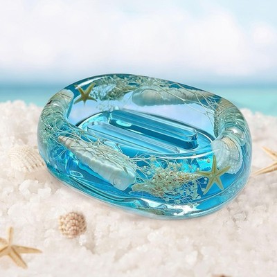 Soap Dish Acrylic w/Nature Seashell Bar Soap Holder Shower Soap Tray for Home,