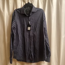 Bugatchi Shirt Men's Large Black Geometric Long Sleeve Button Up Shaped Fit NWT