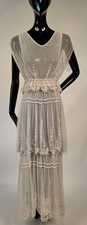 EDWARDIAN EMBROIDERED BRIDAL NET LONG DRESS W TIERED SKIRT