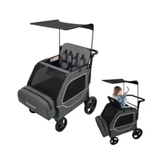 Foldable Fun Car-Shaped Wagon Stroller for 2 Kids All-Terrain Push Cart, XL C...