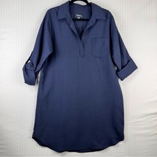 Karen Kane Roll Sleeve Shirt Dress Navy Blue %100 Linen Women’s Size Large