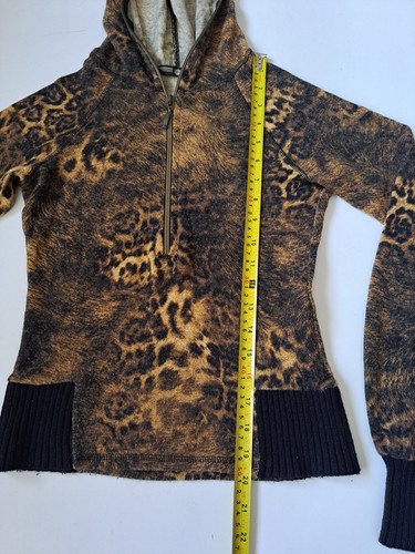 Women's Leopard Print Quarter-Zip Hoodie Sweater Shirt Size XS - Picture 11 of 14