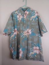 Vintage Reyn Spooner Reverse Print Hawaiian Polo Shirt Men's 2XL Floral Tropical