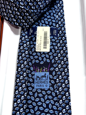 Rare HERMÈS Football Tie TOUCHDOWN Marine/Ardoise/Azur | eBay