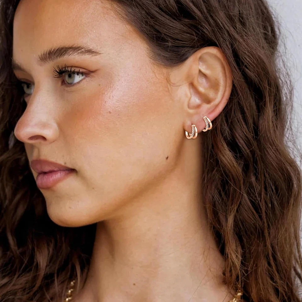 Ohrringe Silber 925 Creolen Klein/Gold/Rosegold Zirkonia Damen - Bild 4 von 4