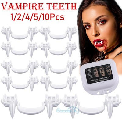LOT Retractable Vampire Teeth Fangs Halloween Cosplay Zombie Teeth Horrific+Case