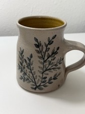Rare Salmon Falls Stoneware Green Tree Branch With Leaves signed D Mug
