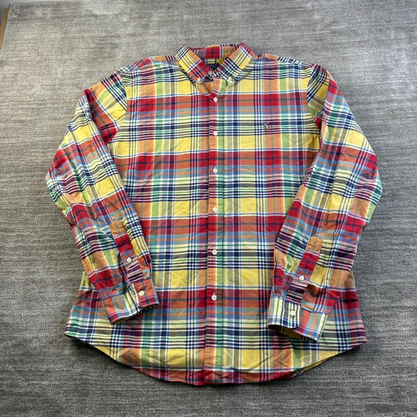 Polo Ralph Lauren Shirt Mens Extra Large Tartan Plaid Flesh Pony Oxford Slim Fit
