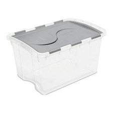 Clear Plastic Storage Container with Hinge Lid 48 Quart Medium FlipLid Bin Gray