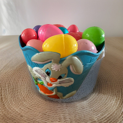 Easter Bunny Basket & 36 Refillable Plastic Easter Eggs ~ Kids Easter Decor
