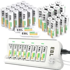 EBL AA AAA Rechargeable Batteries 2300 1100 2800mAh / NI-MH Optional Charger Lot