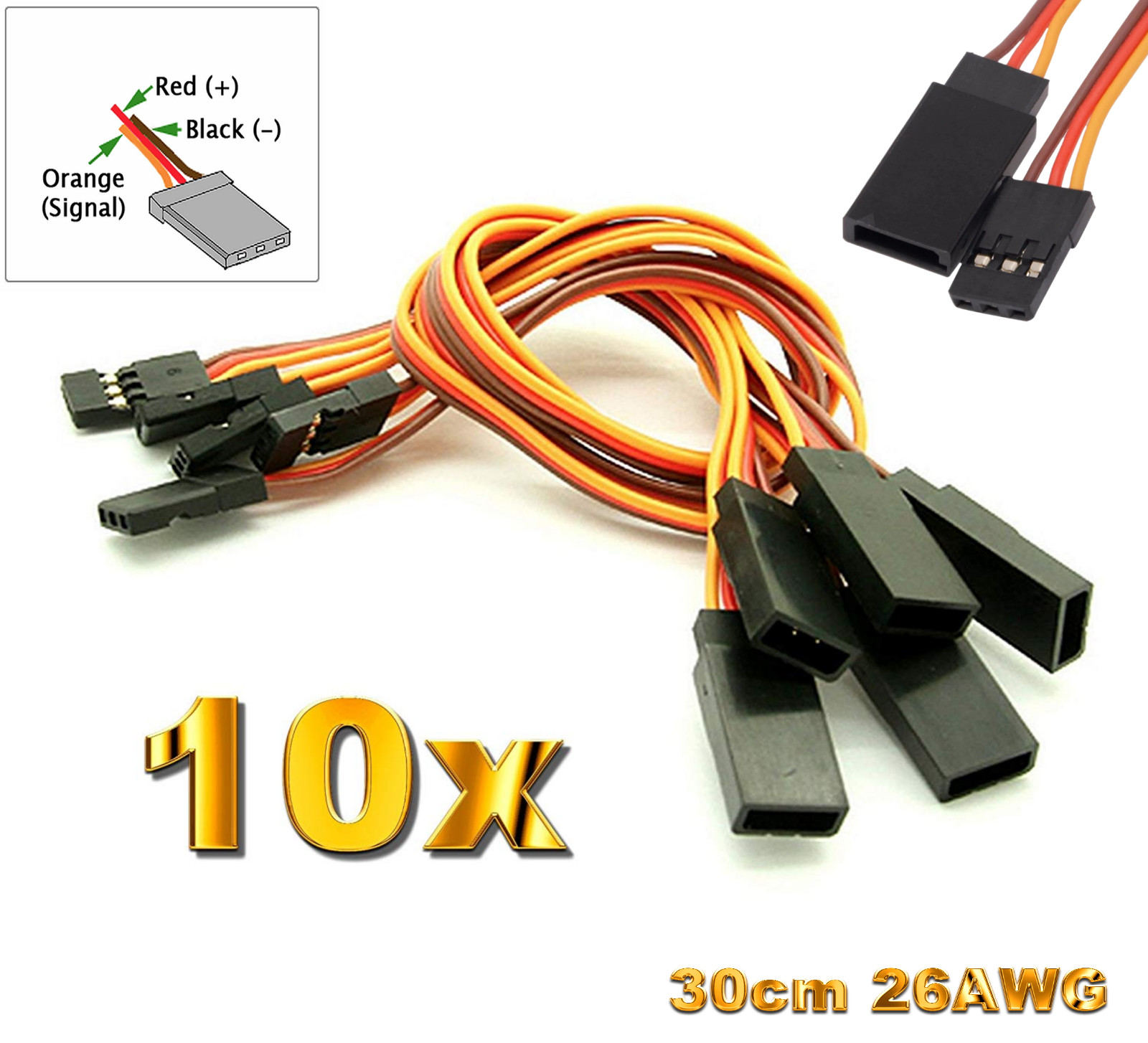  10 Servokabel JR Verlängerungskabel 30cm 26AWG Kabel RC Graupner Robbe Futaba