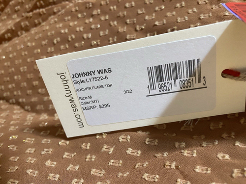 NWT JOHNNY WAS Women Short Sleeve Button V-Neck Metallic Blouse SZ M Terracotta - Picture 15 of 15
