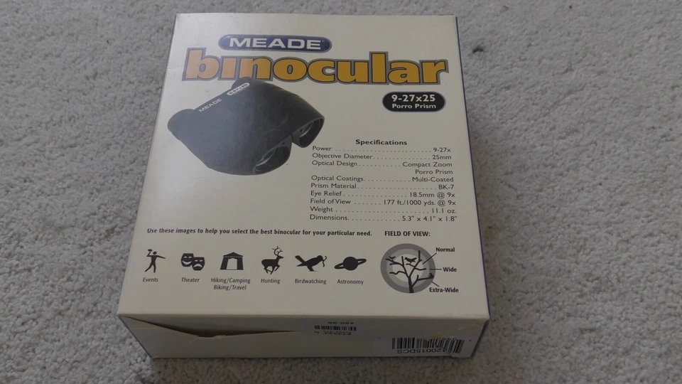 Meade 9-27x25 Porro Prism Binocular Zoom Compact NOS with Case Free Shipping - Image 2 of 2