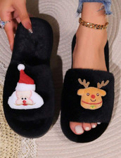 🎅Women Christmas Open Toe Slippers Fashionable Faux Fur Warm Slippers Winter UK