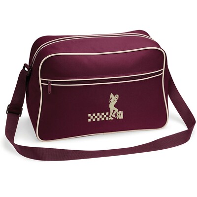 Ska Man Retro Schultertasche mit besticktem Faustlogo. Mod. Ska. Zweifarbig