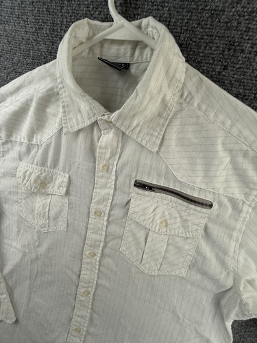 Avirex Striped Zip Pocket Button Up Shirt Long Sleeve Men White Large Cotton Mix - Picture 2 of 17