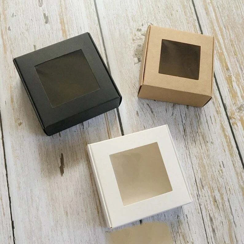 100x Clear Window Kraft White Black Paper Gift Boxes Favor Boxes Product Packing - image 2 of 4