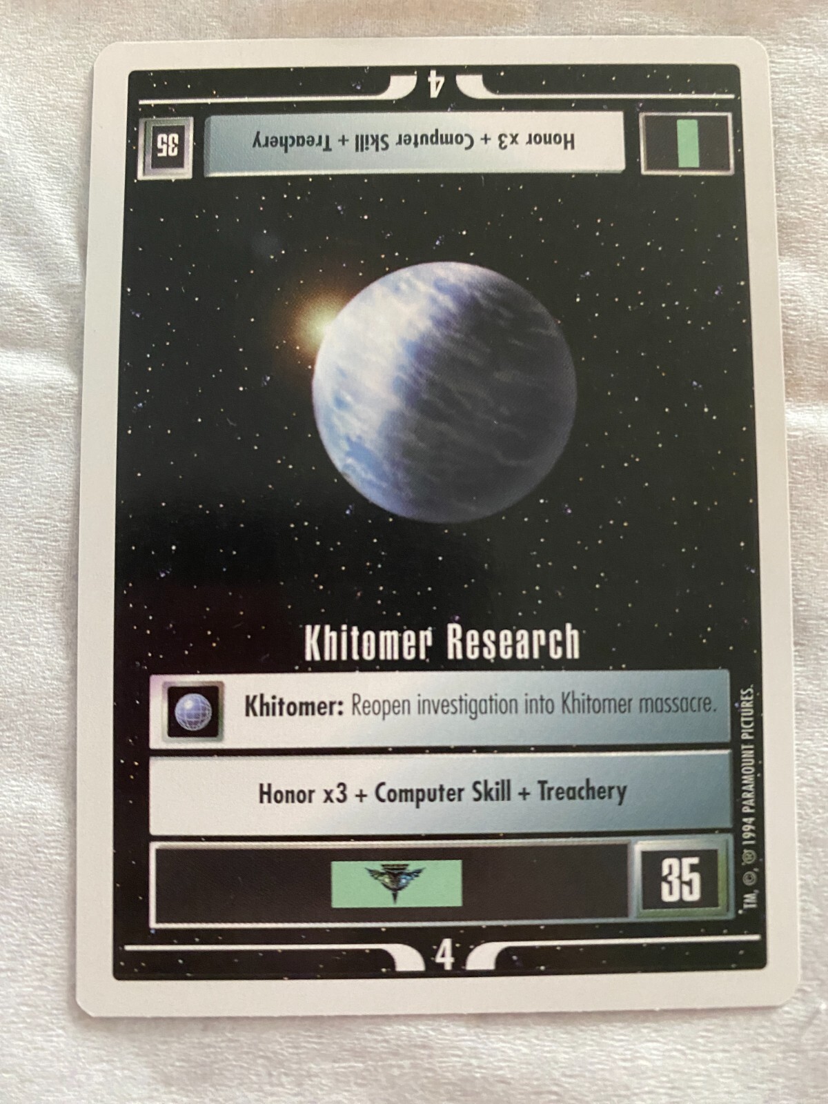 Star Trek CCG 1E WB94 Alpha KHITOMER RESEARCH Rare Card NEVER PLAYED