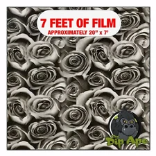 Hydrographic film Black and Clear Roses hydro dip dipping 7' x 20"