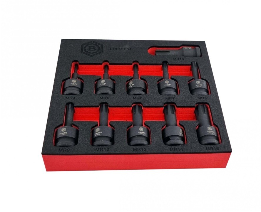 Britool Hallmark LRIBEP11 11 Piece 1/2"" Drive Ribe Impact Socket Set M4 - M18