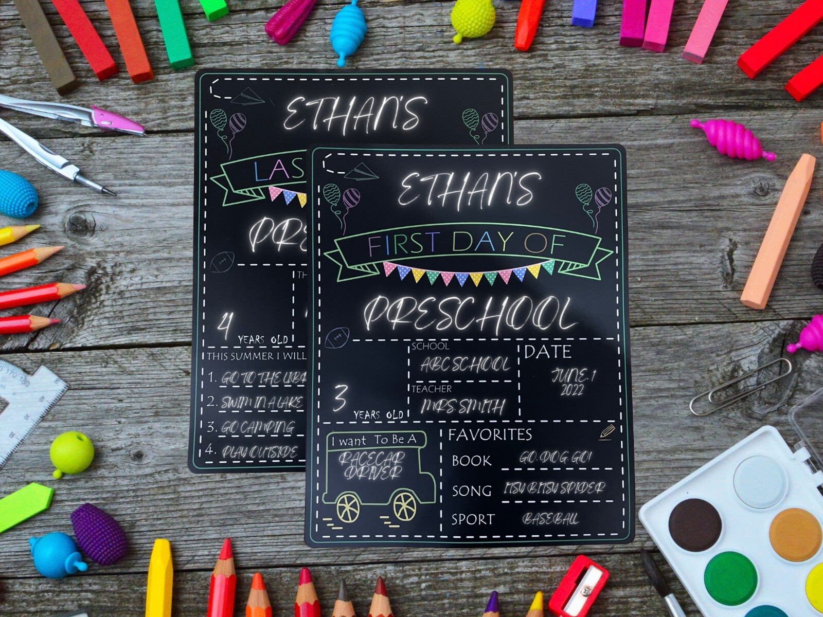 First & Last Day Of School Chalkboard Signs – Reusable Milestone Boards With Markers, 12x16 Inches