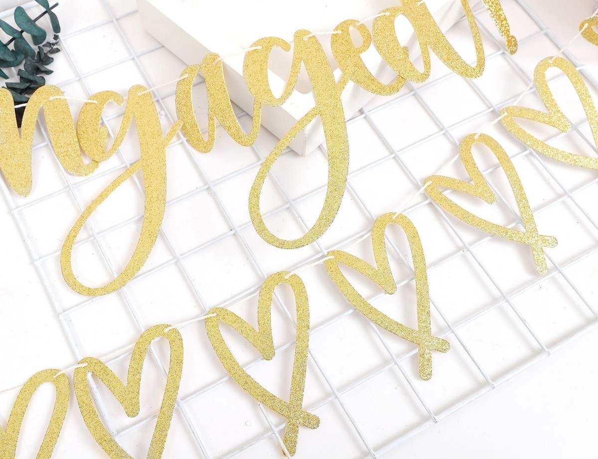 Gold Glitter Happy Engagement Banner – DIY Deko Für Verlobung, Junggesellinnenabschied & Hochzeit