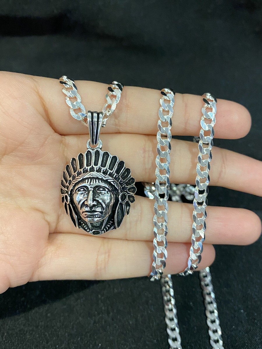 SILVER925 INDIAN TOP NECKLACE/シルバー/ネックレス 925 Sterling Silver Men's Women Indian Chief Head Pendant & Curb