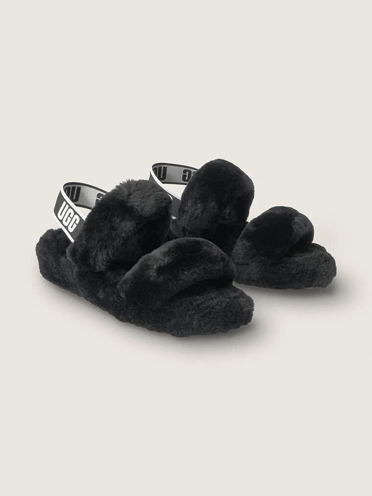 Sandalo nero OH YEAH UGG pelliccia scivolo donna morbido peluche plateau estate piscina