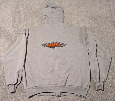 Vintage Hooters Hoodie Mens XL Gray Racing Sweatshirt 80s Sweater