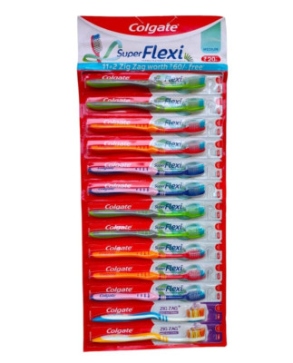 Colgate Super Flexi Toothbrush (Soft) - Pack of 11+2 Free+free colgate