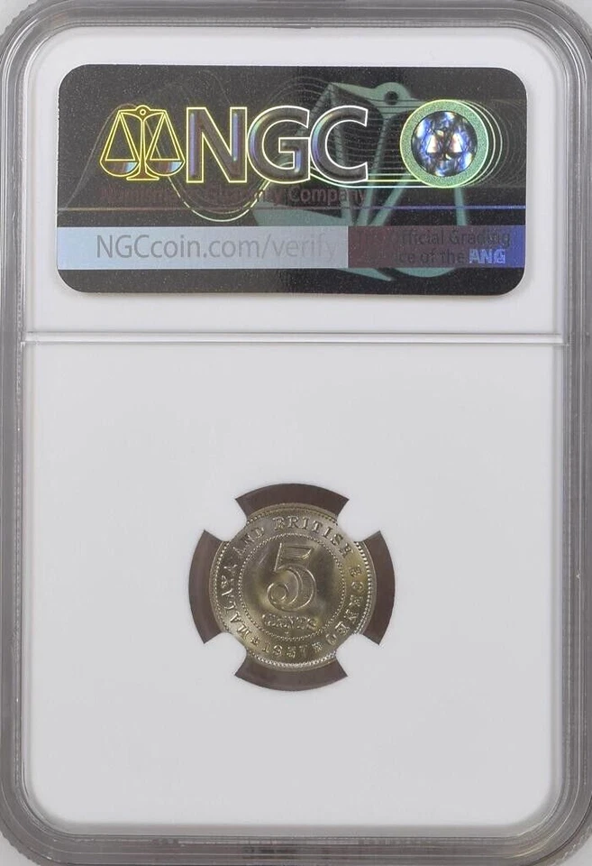 Mazuma *N1176 NGC Malaya Queen Elizabeth QEII 1957H 5 Cents MS66 - Image 2 of 2