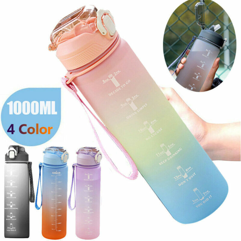Water Bottle Time Marker 1L Extra Large Motivational Gym Spo