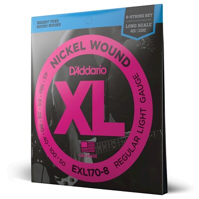 D'Addario 8-String Bass Guitar Strings Light, Long Scale Nickel Wound