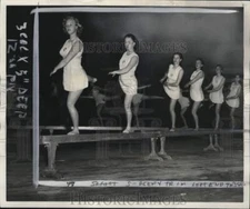 1950 Press Photo The Danish Gym Team perform on balance beams in Seattle, WA